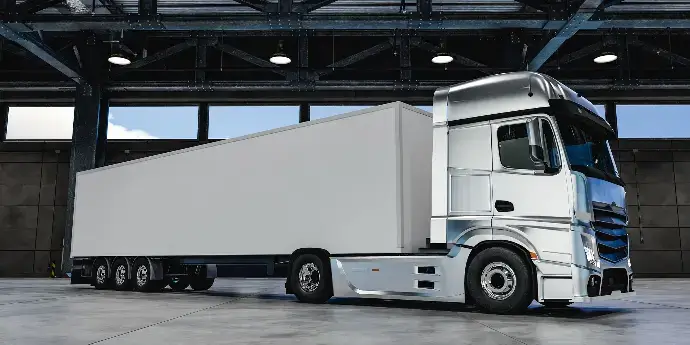 Équipement Gluestream. Camion moderne avec une remorque blanche en panneaux composites