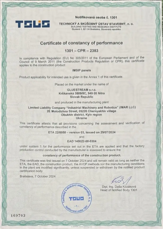 Gluestream equipment. Certificate 3