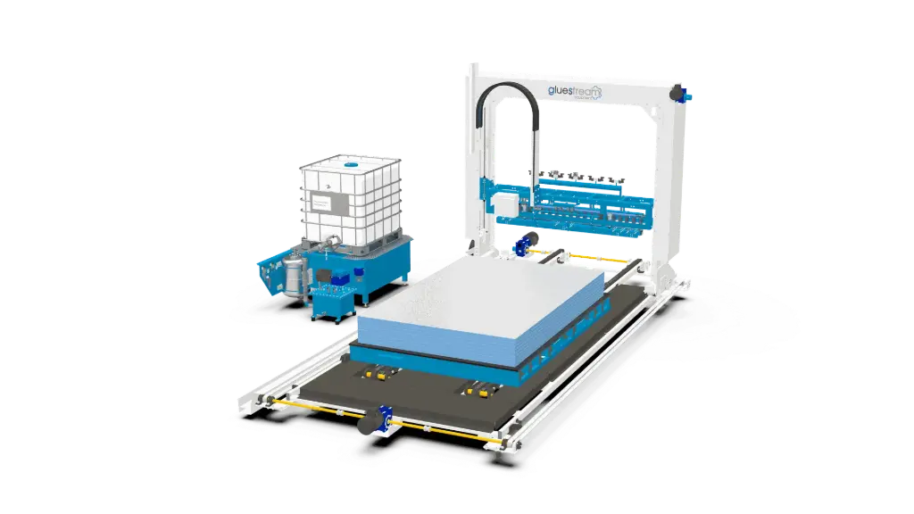 Sprzęt Gluestream. Linia produkcyjna paneli warstwowych PVC ASPL 10-M aplikator kleju