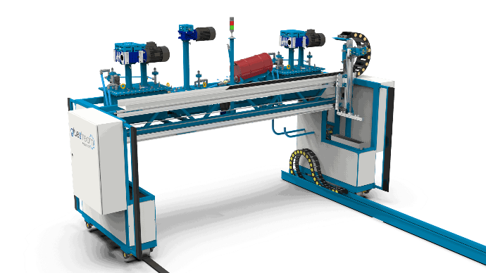 SPL-12M.3C.PUR adhesive applying portal. Truck body panels production machine.