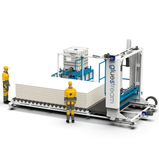 Portal de aplicación de adhesivo SPL-10M.1C.PUR con transportador de rodillos automático